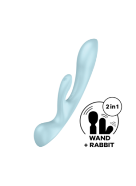 2 en 1 Rabbit point G avec stimulateur de clitoris et Wand Bleu USB Triple Oh Satisfyer - CC597813